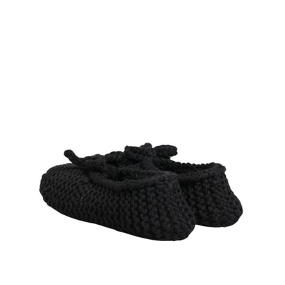 Dolce & Gabbana Black Wool Knit Slip On Ballerina Flats Shoes