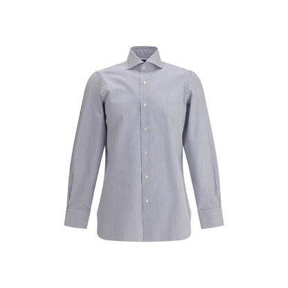 Finamore Blue Cotton Pattern Shirt