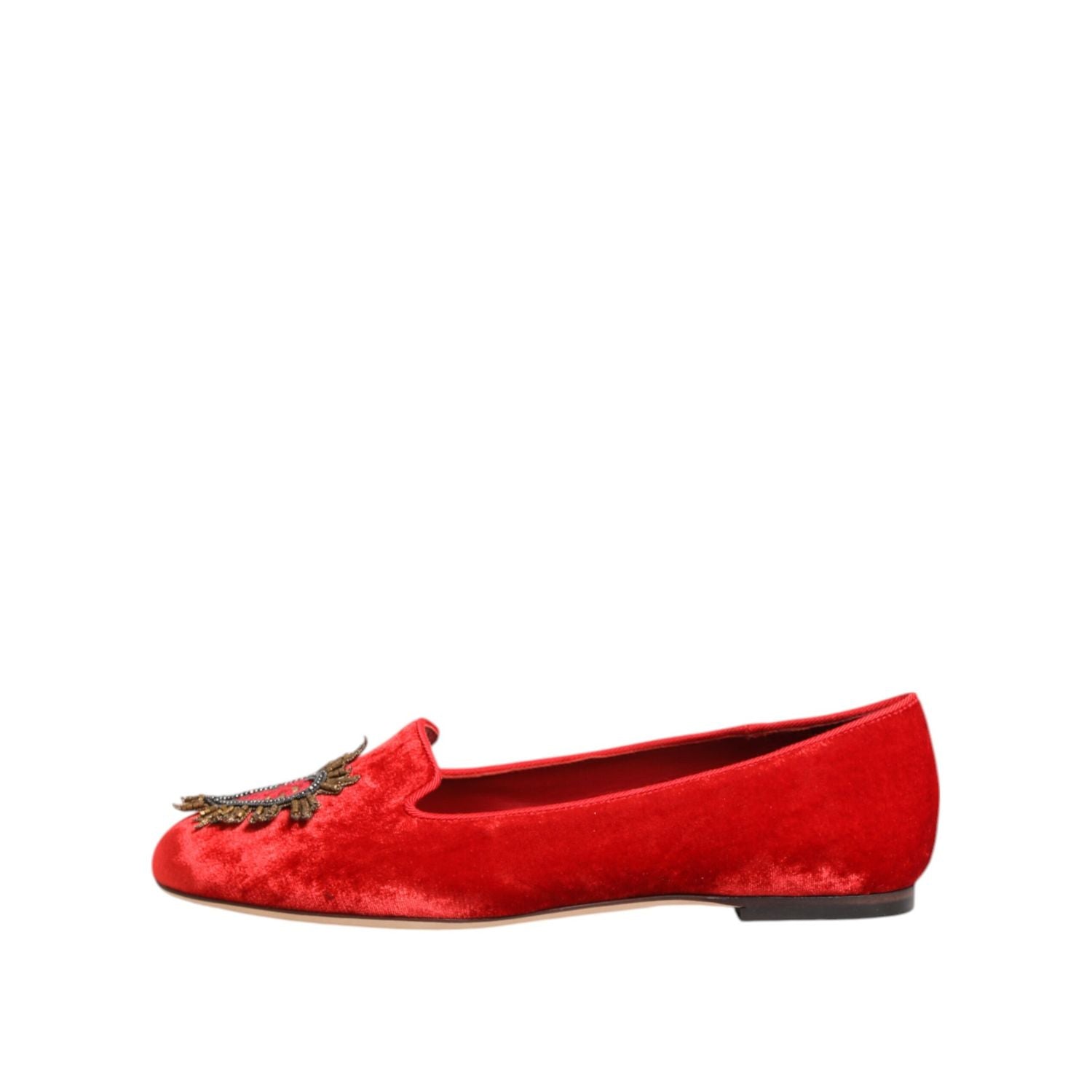 Dolce & Gabbana Red Velvet DG Heart Loafers Flats Shoes