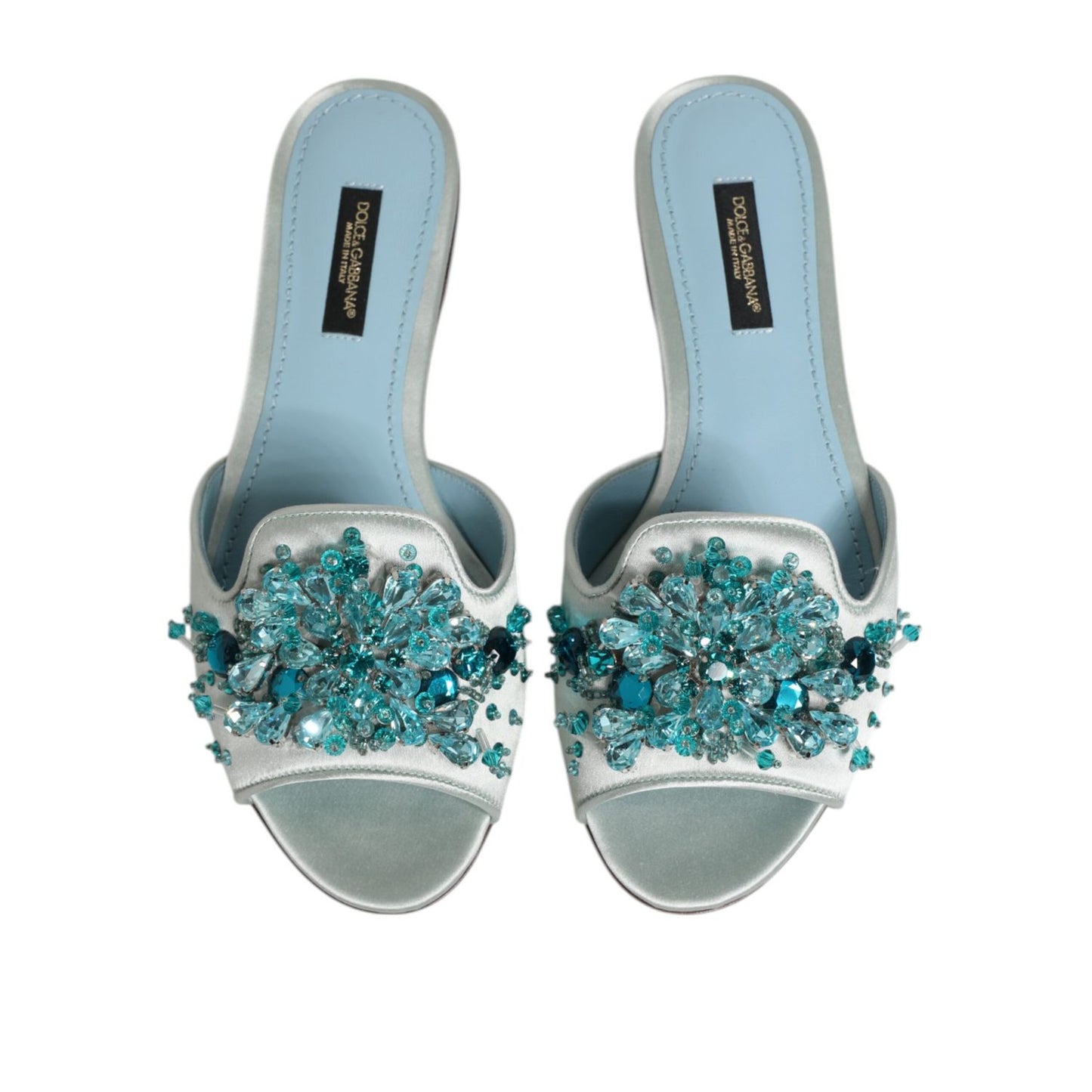 Dolce & Gabbana Silver Blue Leather Bead Embellish Slide Shoes