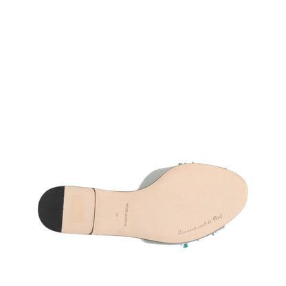 Dolce & Gabbana Silver Blue Leather Bead Embellish Slide Shoes