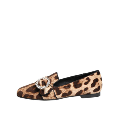 Dolce & Gabbana Brown Leopard Print Crystals Loafers Flats Shoes