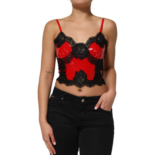 Dolce & Gabbana Red Black Lace Trim Polyester Sleeveless Tank Top Dolce & Gabbana