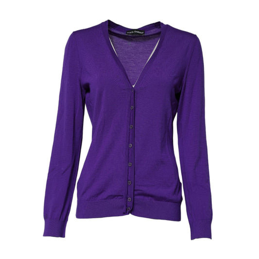 Dolce & Gabbana Purple Wool Knit V-neck Cardigan Sweater Dolce & Gabbana