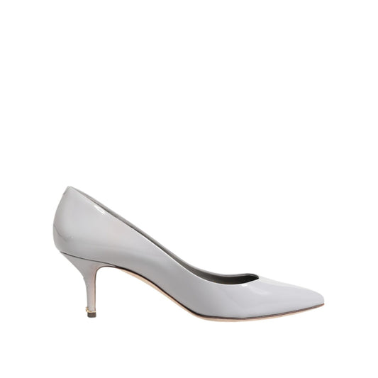 Dolce & Gabbana Light Gray Leather Kitten Heels Pumps Shoes Dolce & Gabbana
