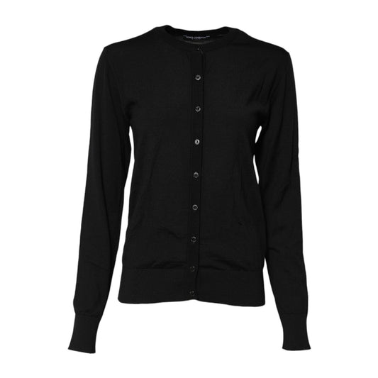 Dolce & Gabbana Black Wool Knit Round Neck Cardigan Sweater Dolce & Gabbana