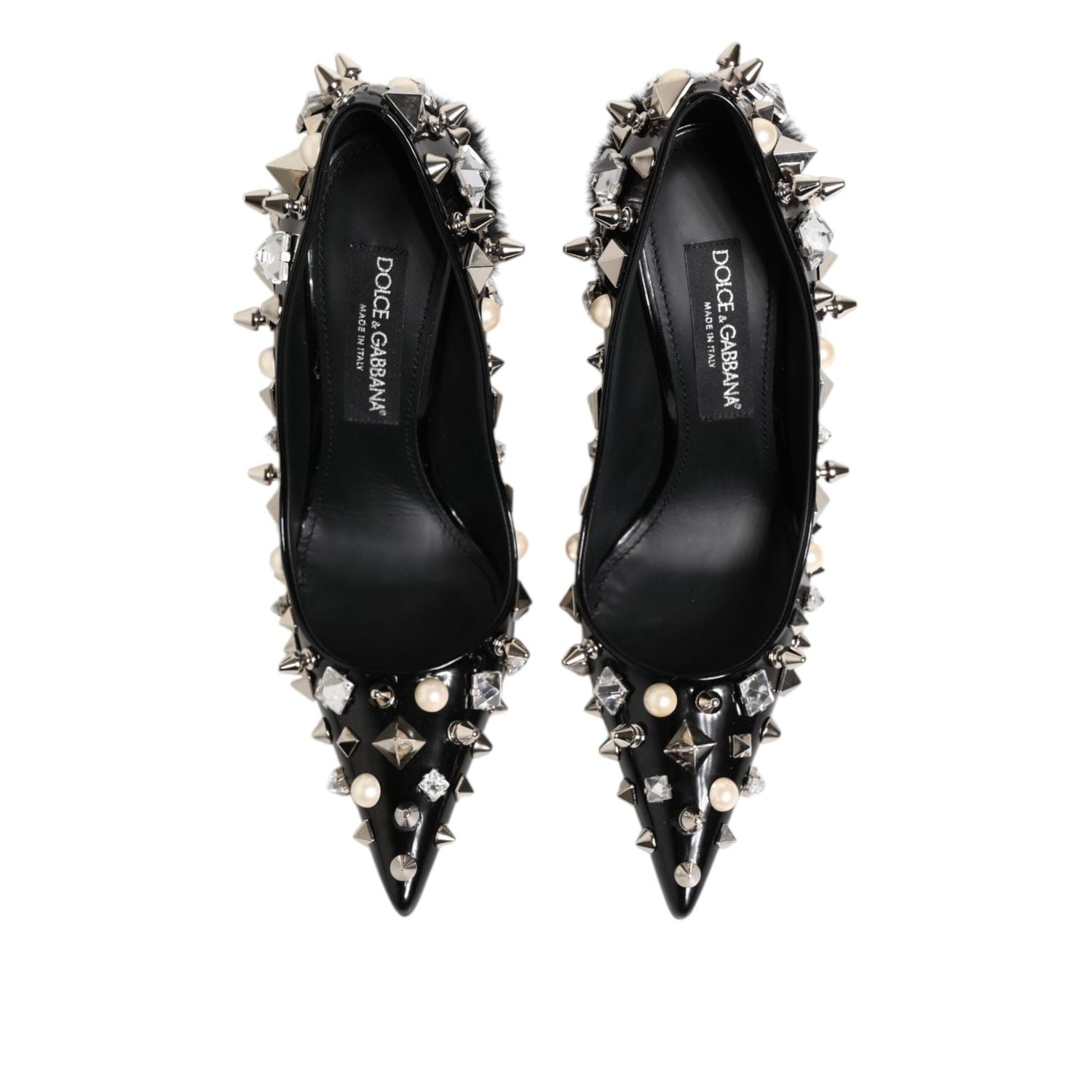 Dolce & Gabbana Black Crystals Studs Stiletto Pumps Shoes