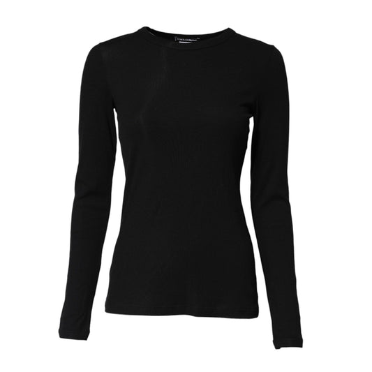 Dolce & Gabbana Black Cotton Knit Round Neck Long Sleeves T-shirt Dolce & Gabbana