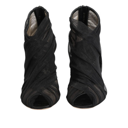 Dolce & Gabbana Black Mesh Stiletto Heels Ankle Boots Shoes