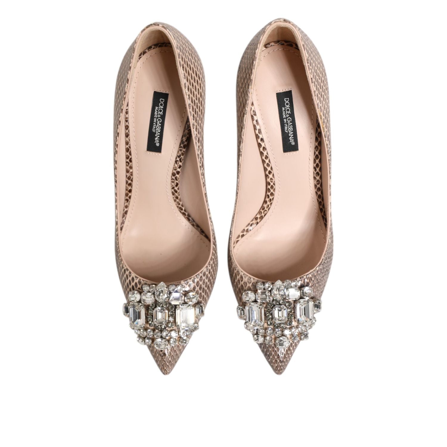 Dolce & Gabbana Beige Leather Crystal Embellished Pumps Shoes