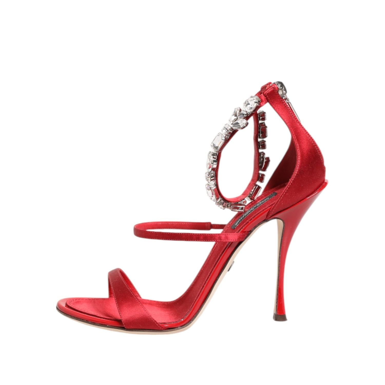 Dolce & Gabbana Red Satin Crystals Keira Sandals Heels Shoes
