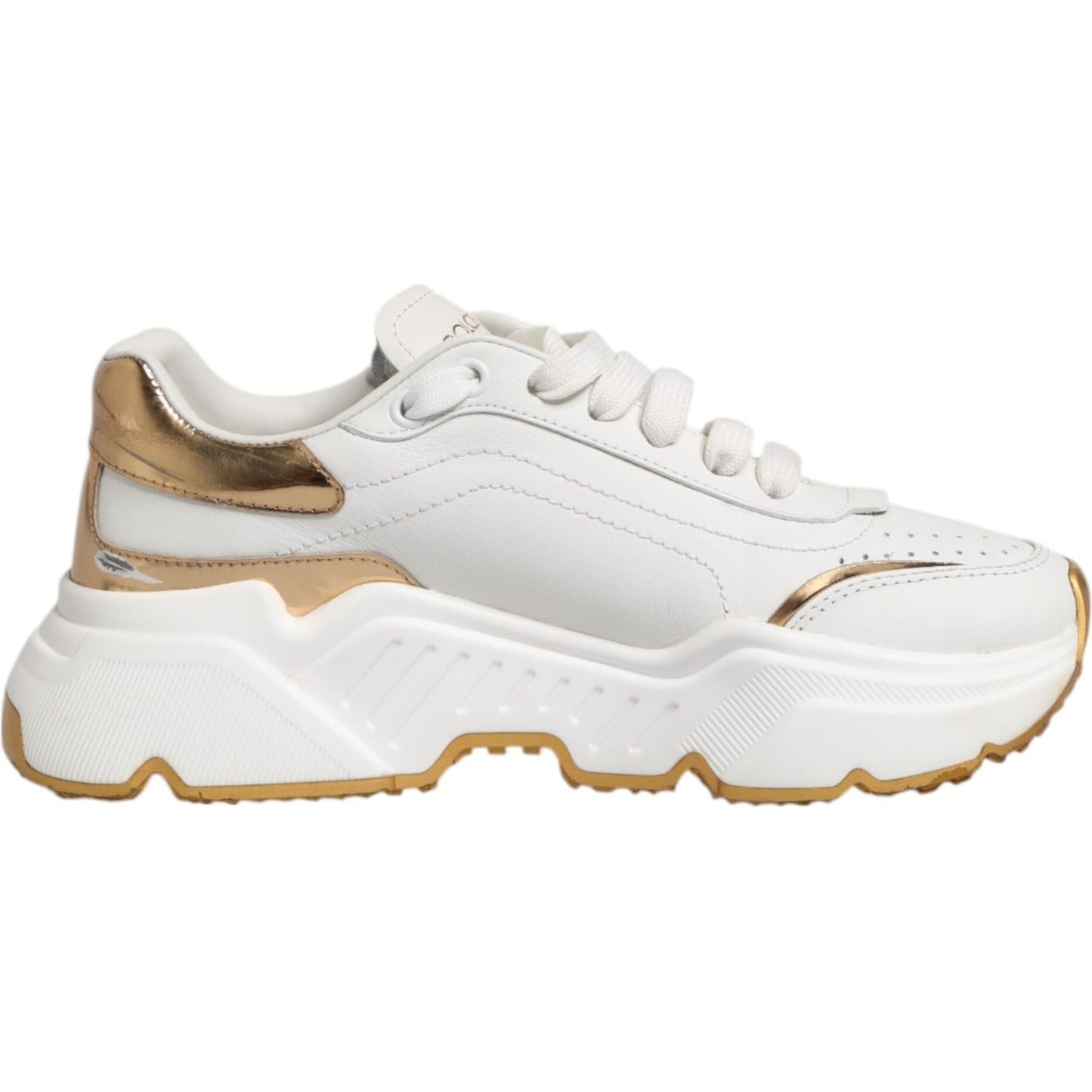 Dolce & Gabbana White Gold DAYMASTER Leather Sneakers Shoes