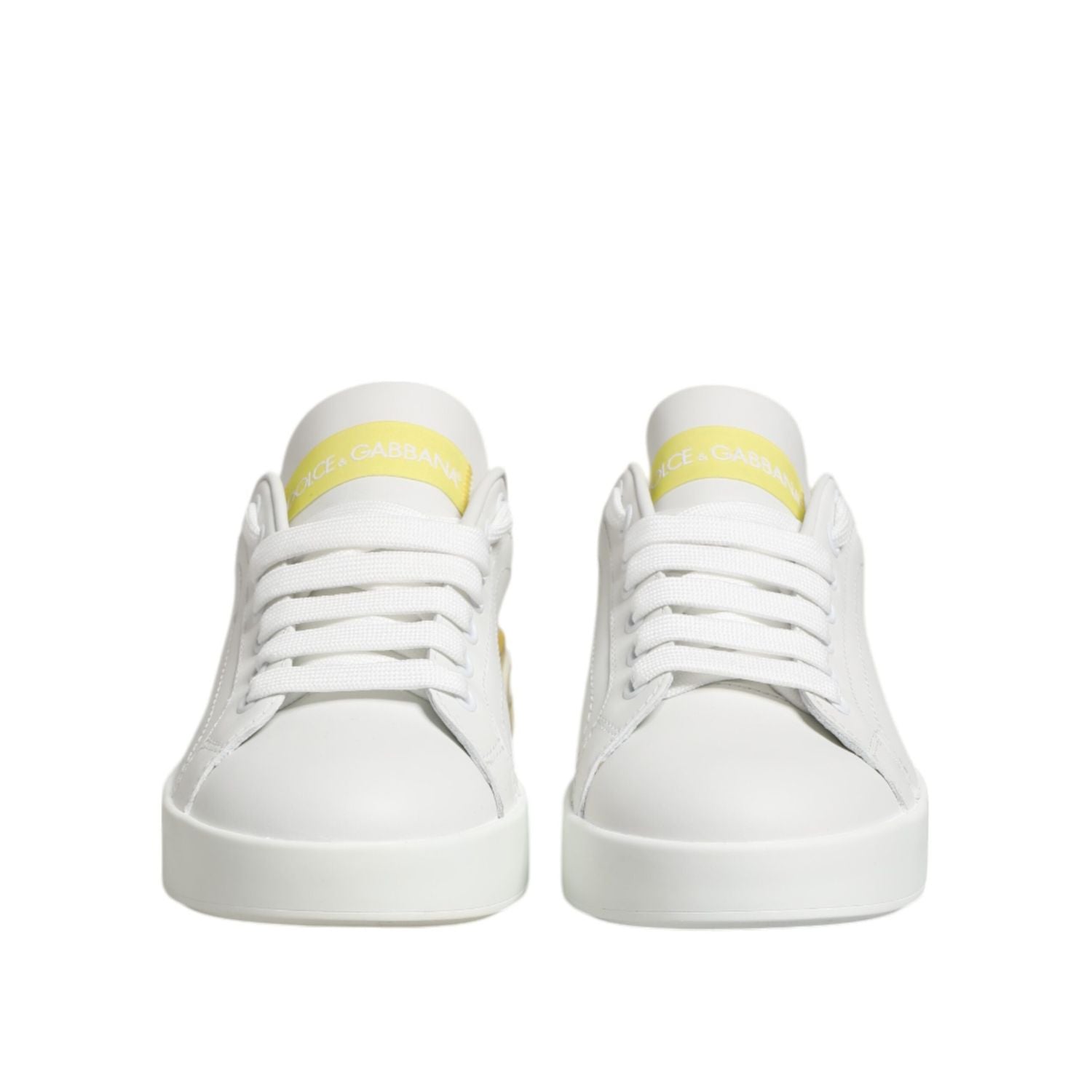 Dolce & Gabbana White Yellow Leather Low Top Sneakers Shoes