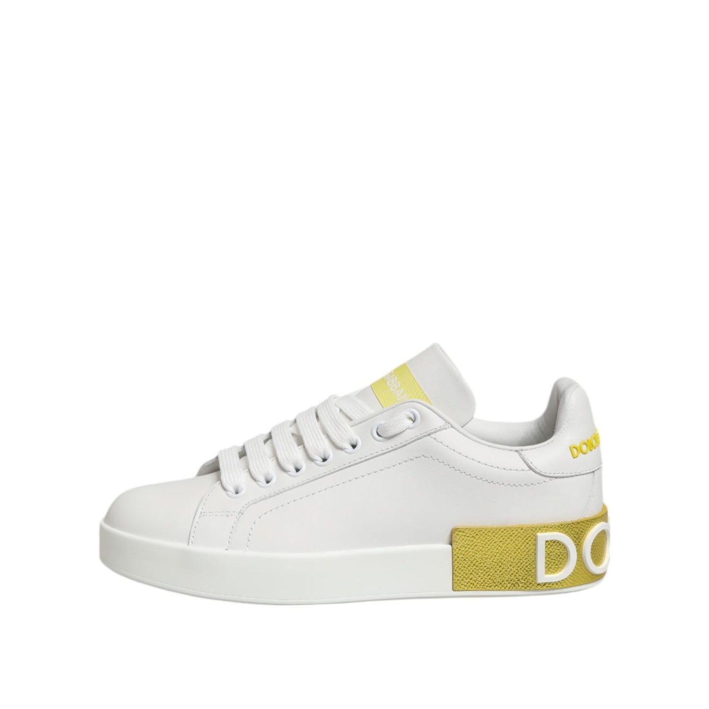 Dolce & Gabbana White Yellow Leather Low Top Sneakers Shoes