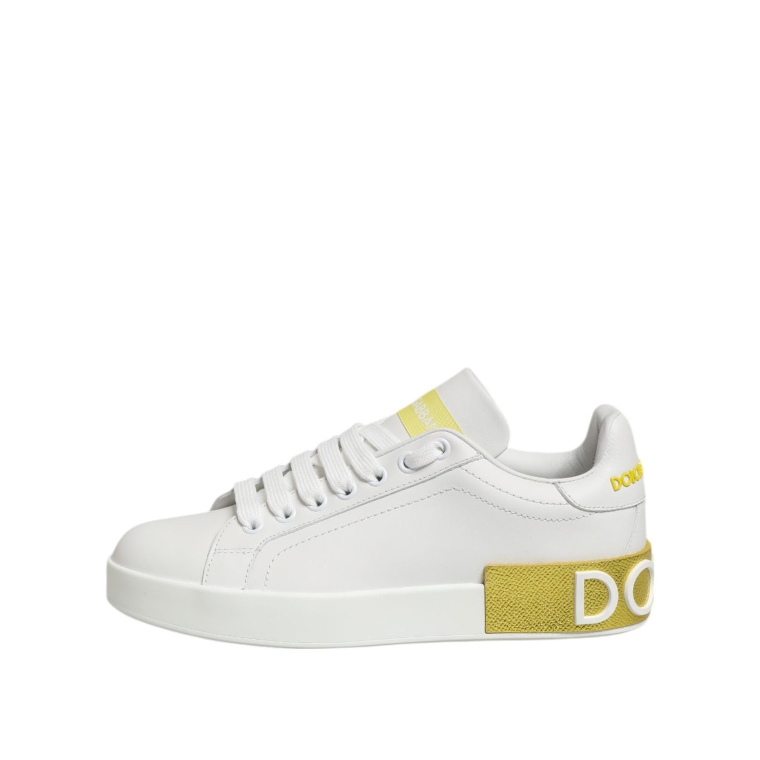 Dolce & Gabbana White Yellow Leather Low Top Sneakers Shoes
