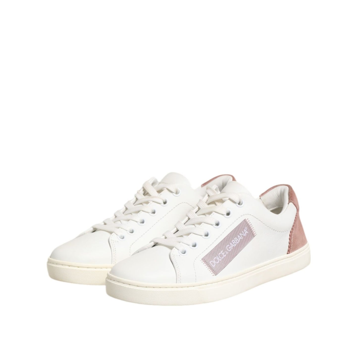 Dolce & Gabbana White Pink Leather Low Top Sneakers Shoes