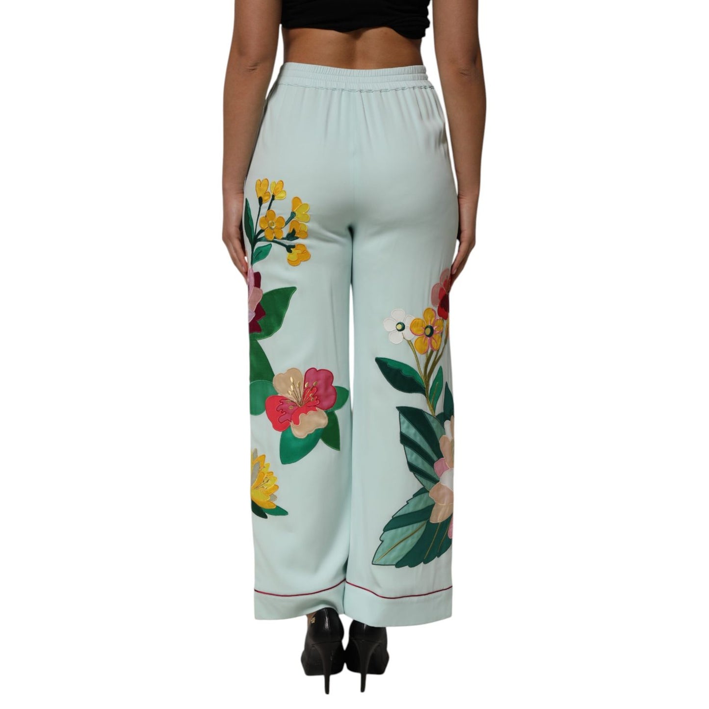 Dolce & Gabbana Green Floral Garterized Straight Pajama Pants