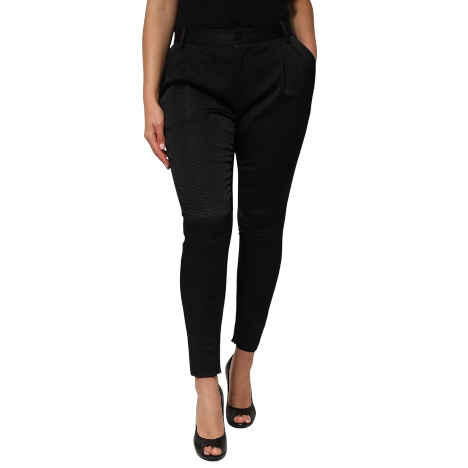 Dolce & Gabbana Black Acetate HighWaist Tapered Trouser Pants