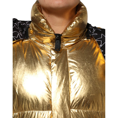 Dolce & Gabbana Gold Hooded Puffer Quilted Full Zip Jacket