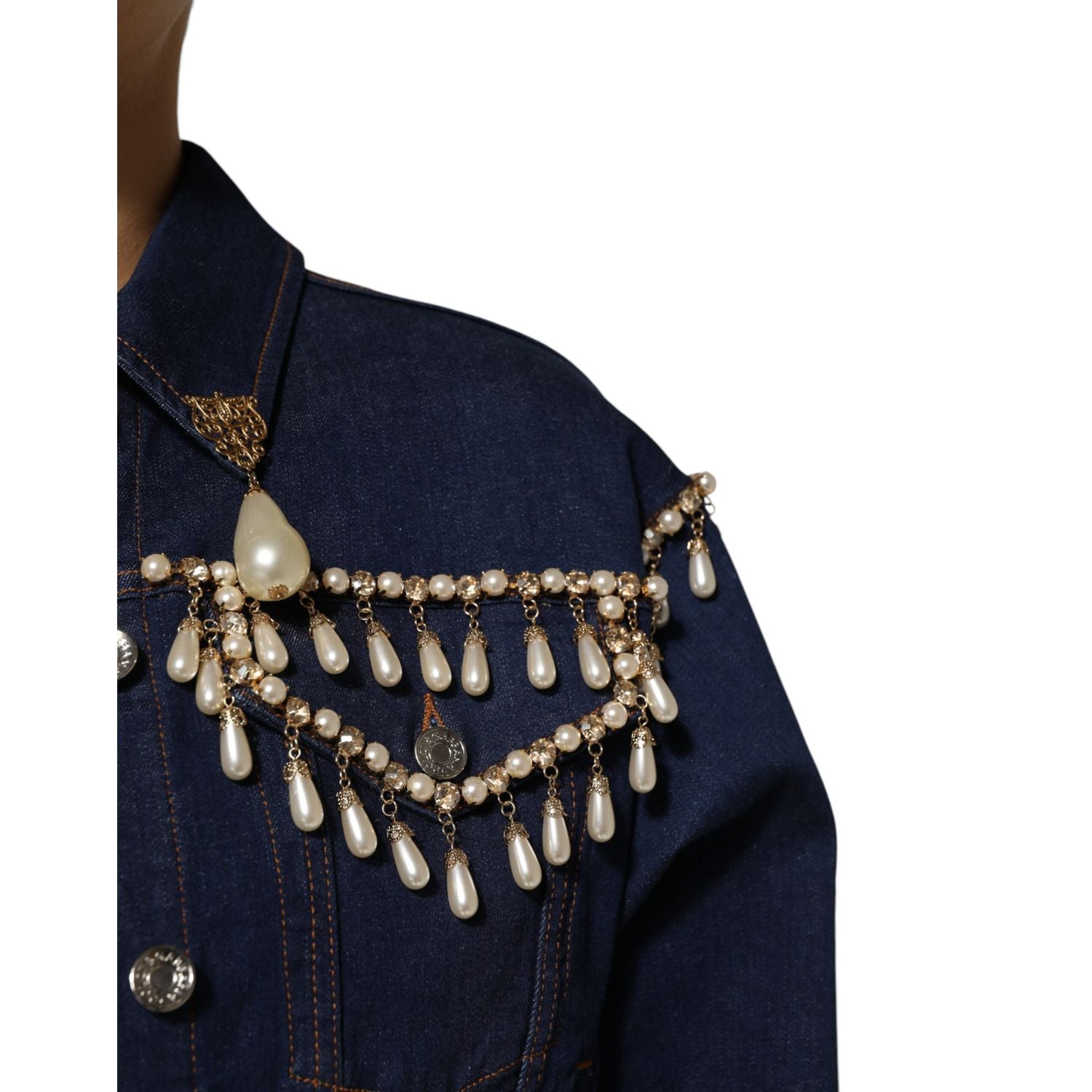 Dolce & Gabbana Blue Cotton Denim Crystal Embellished Jacket