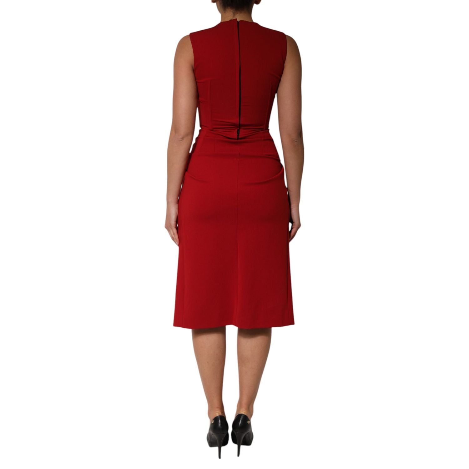 Dolce & Gabbana Red Viscose Stretch Slit Sheath Midi Dress