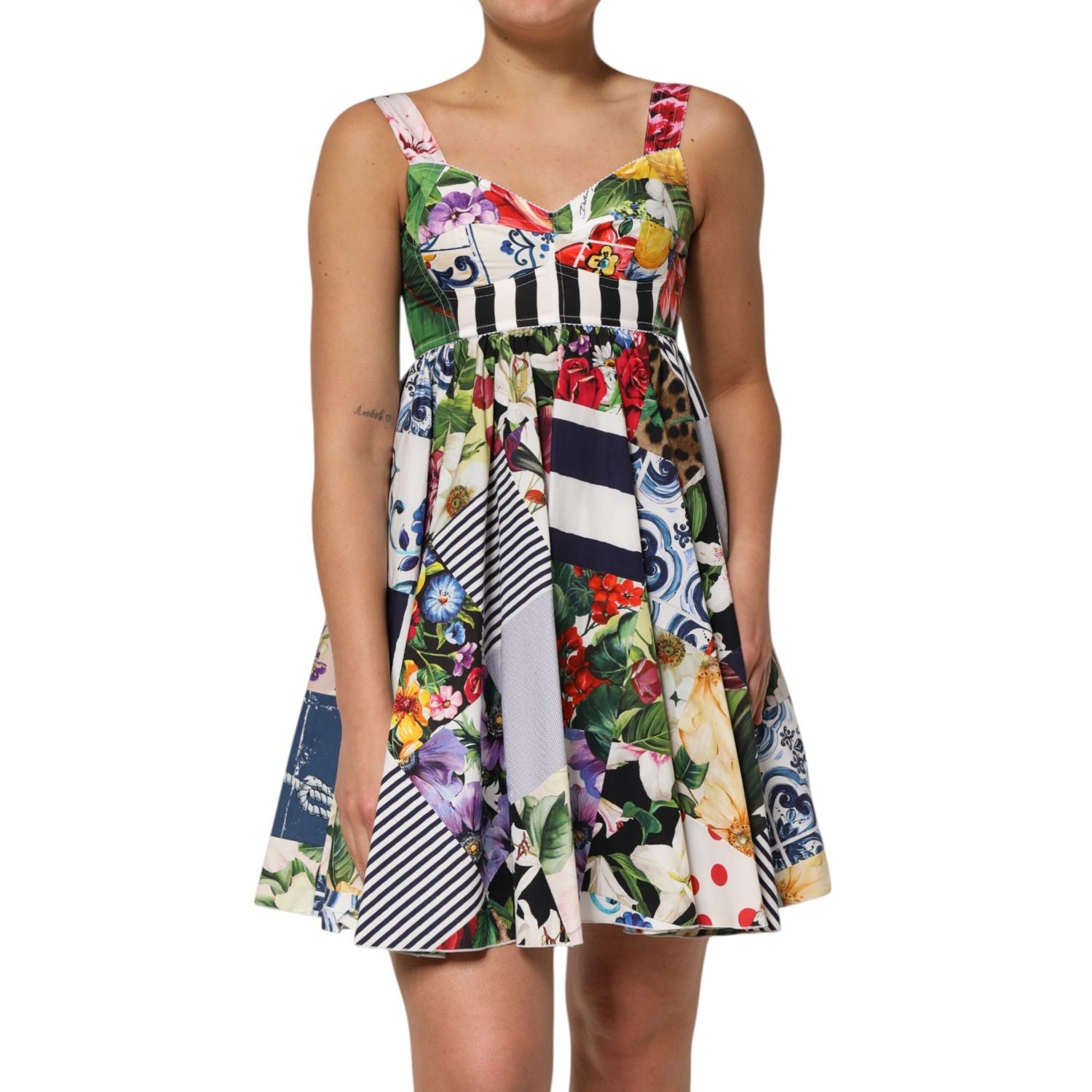 Dolce & Gabbana Multicolor Patchwork Cotton AlineMini Dress