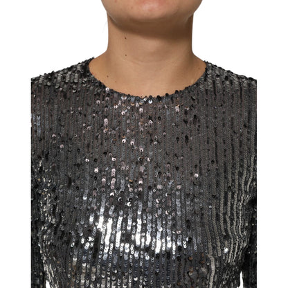 Dolce & Gabbana Black Sequined Long Sleeves Midi A-line Dress
