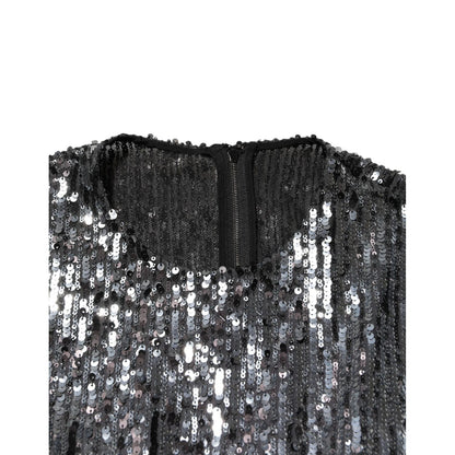 Dolce & Gabbana Black Sequined Long Sleeves Midi A-line Dress