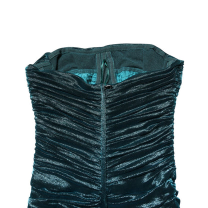Dolce & Gabbana Green Silk Satin Fitted Strapless Dress