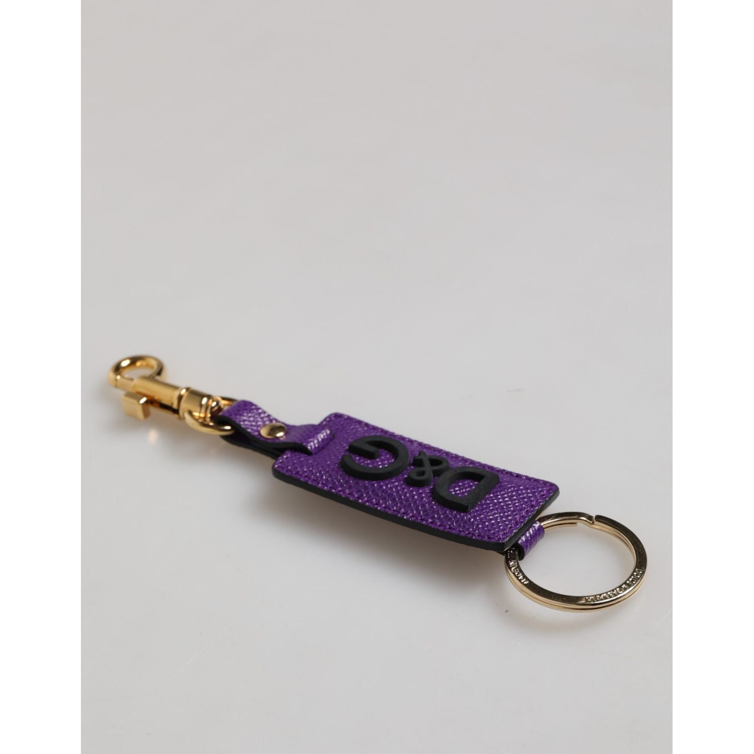 Dolce & Gabbana Purple DG Logo Leather Gold Tone Metal Keyring Keychain
