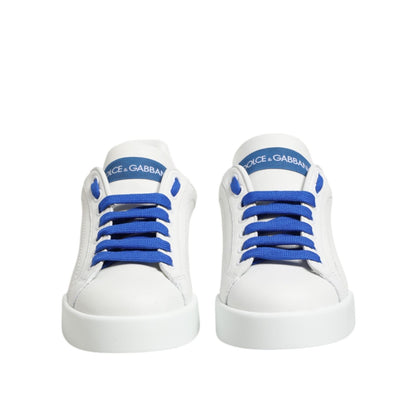 Dolce & Gabbana White Blue Leather Low Top Sneakers Shoes