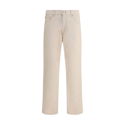7FOR Beige Cotton Straight-Leg Jeans