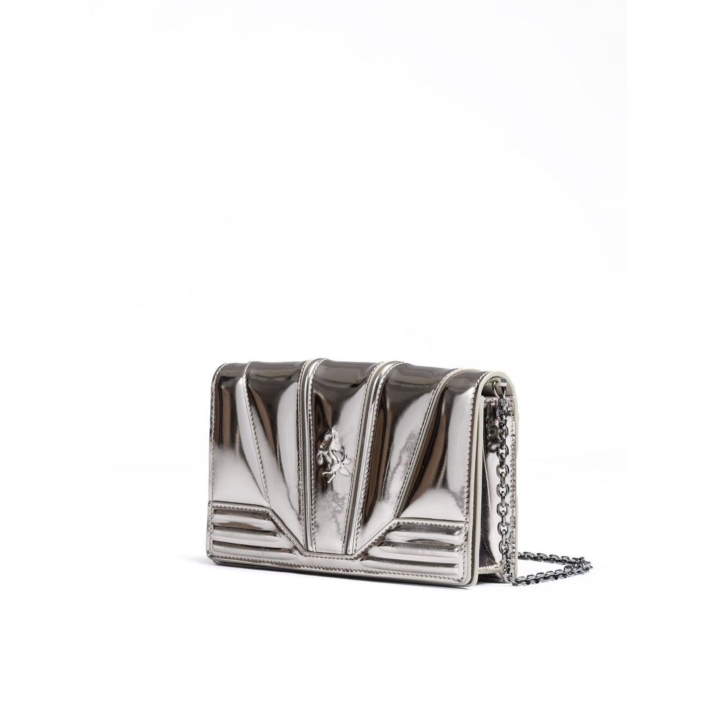 Ferrari Metal Silver GT patent leather bag with chain