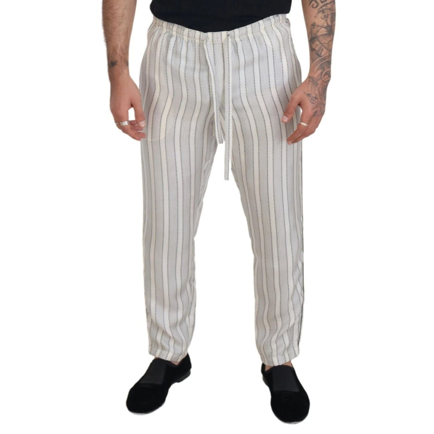 Dolce & Gabbana White Stripes Silk Lounge Trouser Pants
