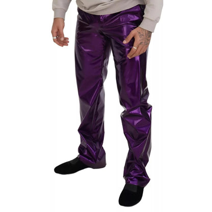Dolce & Gabbana Purple Metallic Nylon Straight Trouser Pants