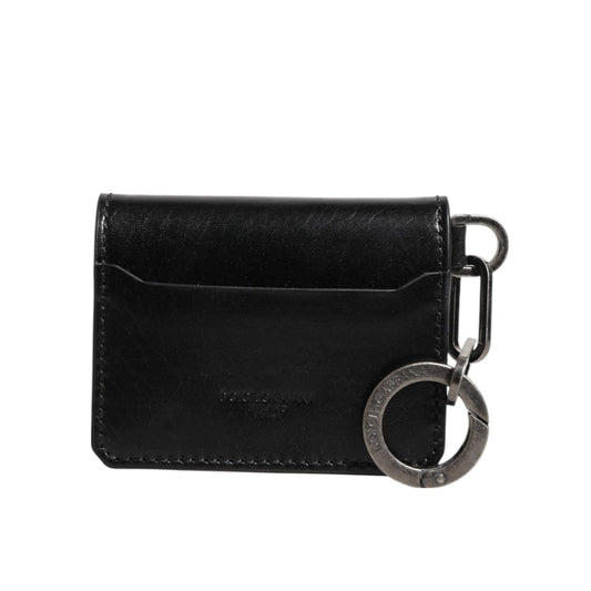 Dolce & Gabbana Wallet Black Leather Logo Embossed Key Chain Card Holder Wallet 1728,67345645728,Accessories,Bags,Black,Cardholders - Wallets - Accessories,Dolce & Gabbana,Keychains - Other Accessories - Accessories,Leather Wallets - Wallets - Accessories