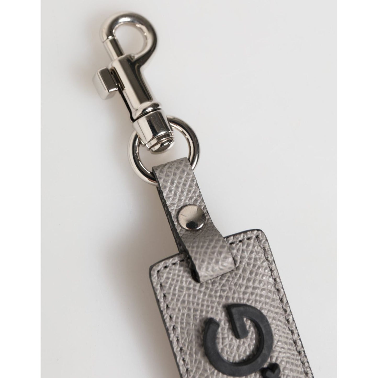Dolce & Gabbana Gray Leather Logo Metal Ring Keychain Holder Men Keyring