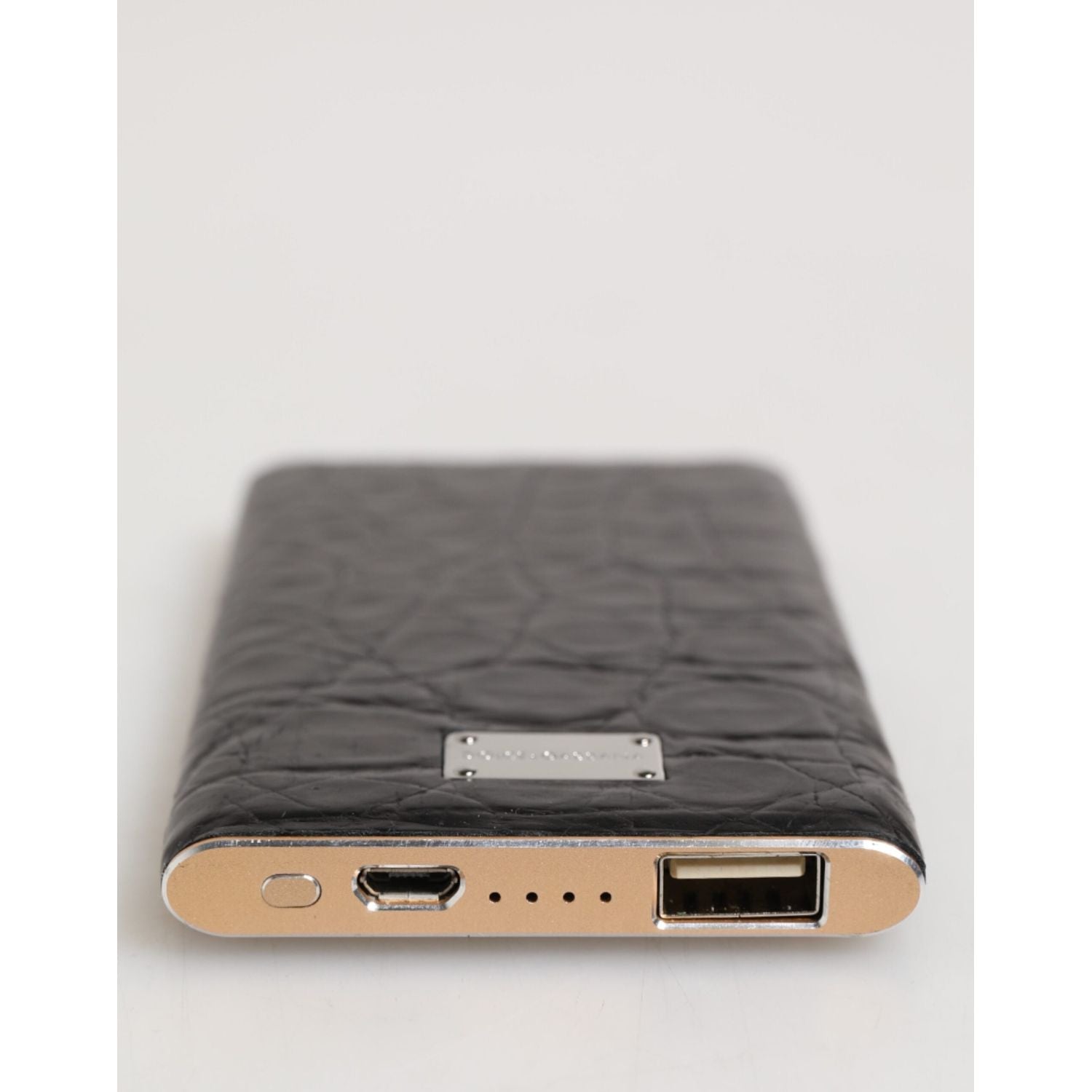 Dolce & Gabbana Black Leather Exotic Skin 3000mAh Power Bank Charger USB