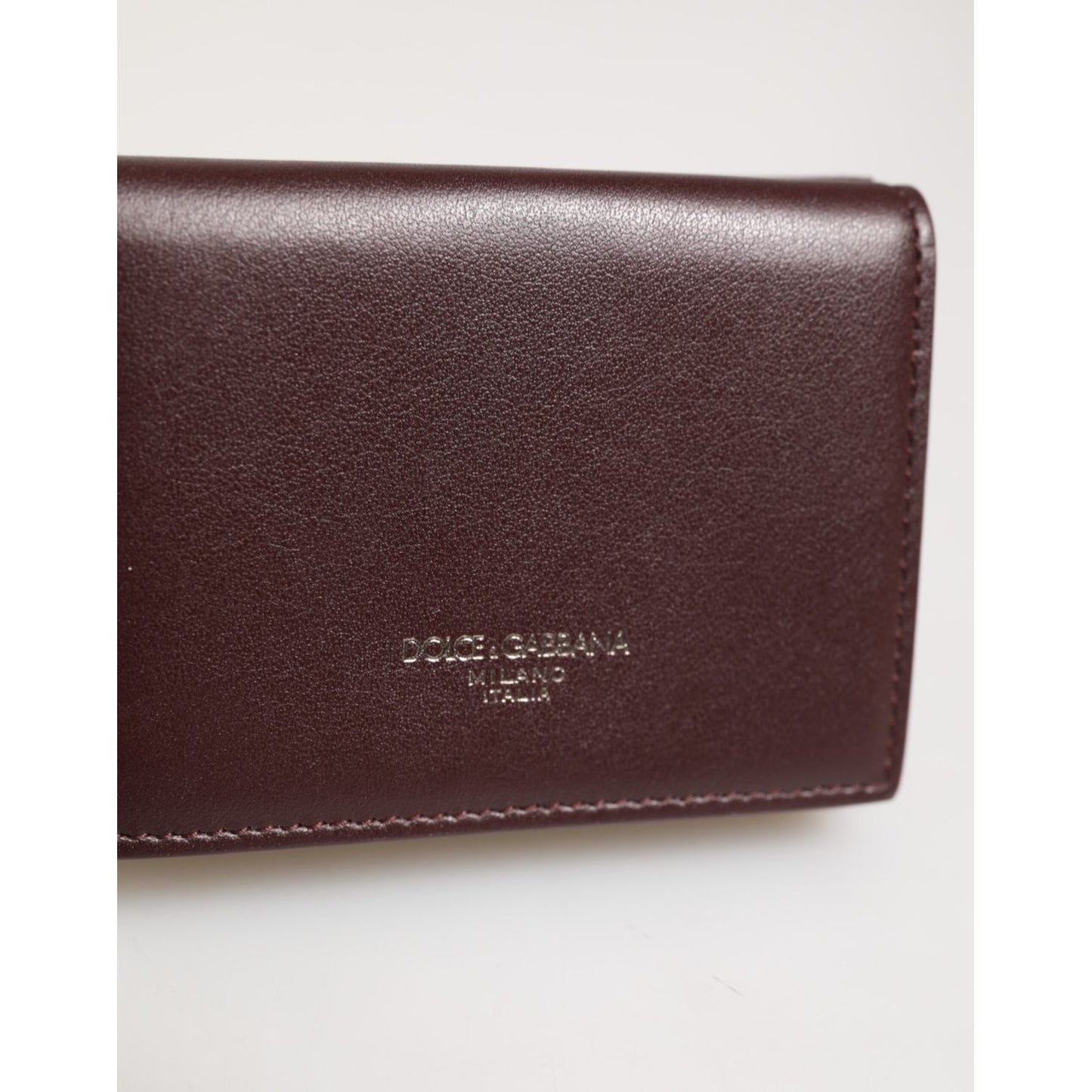 Dolce & Gabbana Leather Embossed Logo Trifold Men Card Holder Dark Brown