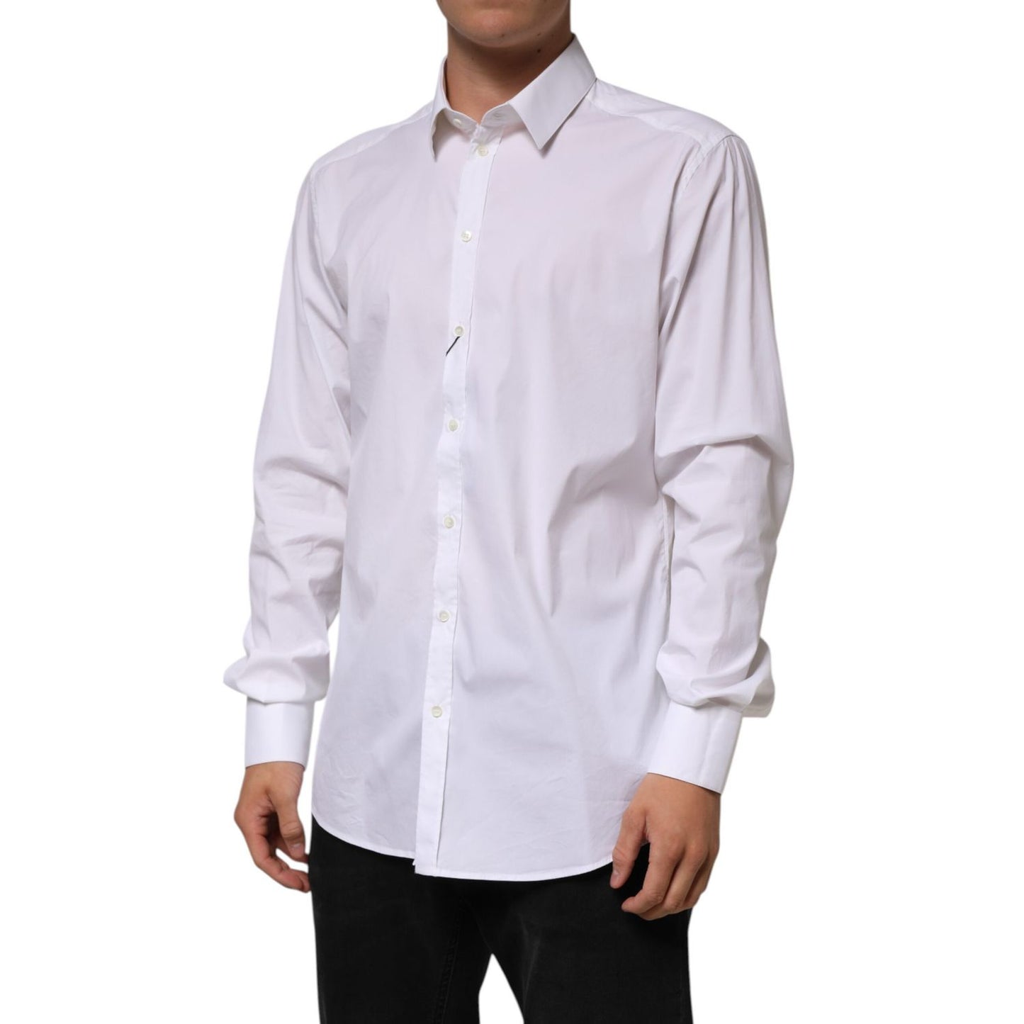 Dolce & Gabbana White Cotton GOLD Long Sleeves Formal Shirt