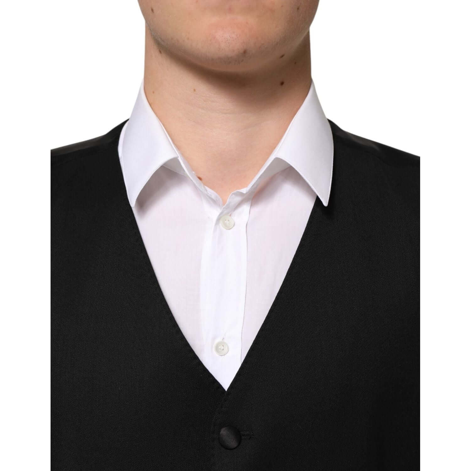 Dolce & Gabbana Black Wool Dress Formal Men Waistcoat Vest