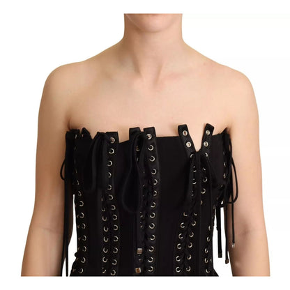 Dolce & Gabbana Black Cady Sleeveless Lace Up Bodycon Dress