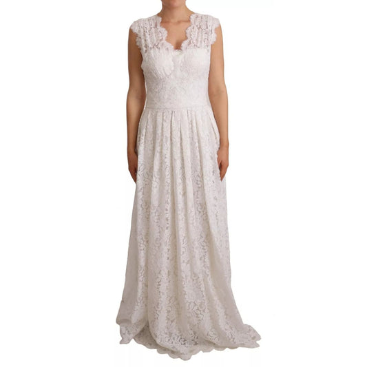 Dolce & Gabbana White Flower Lace Corsage Long Maxi Dress