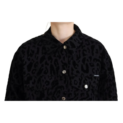 Dolce & Gabbana Cotton Black Leopard Long Sleeve Denim Jacket