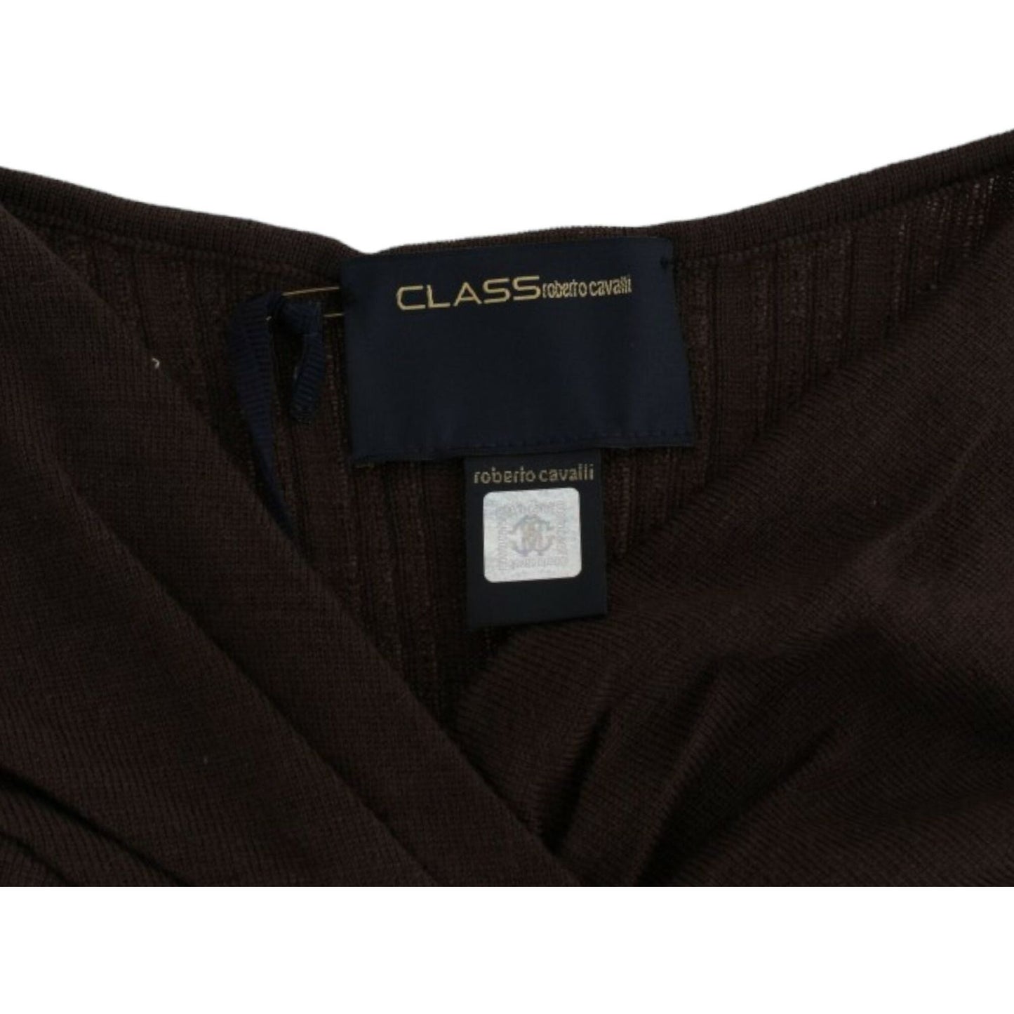 Cavalli Chic Keyhole Virgin Wool Sweater brown-knitted-wool-sweater