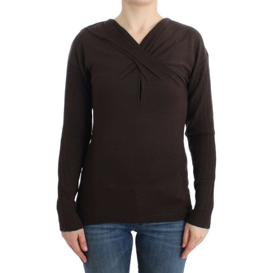 Cavalli Chic Keyhole Virgin Wool Sweater brown-knitted-wool-sweater