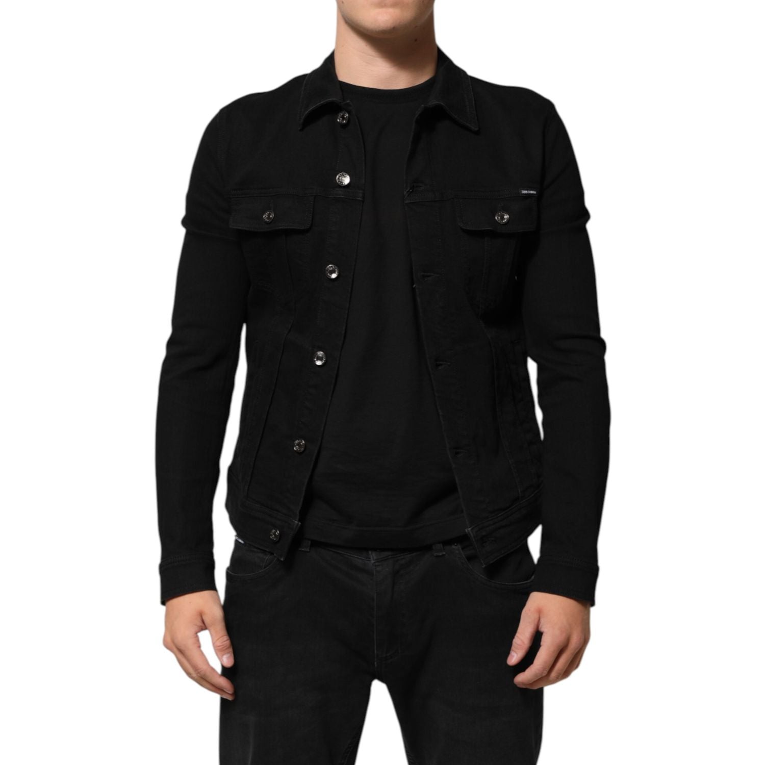 Dolce & Gabbana Black Cotton Denim Stretch Button Up Jacket