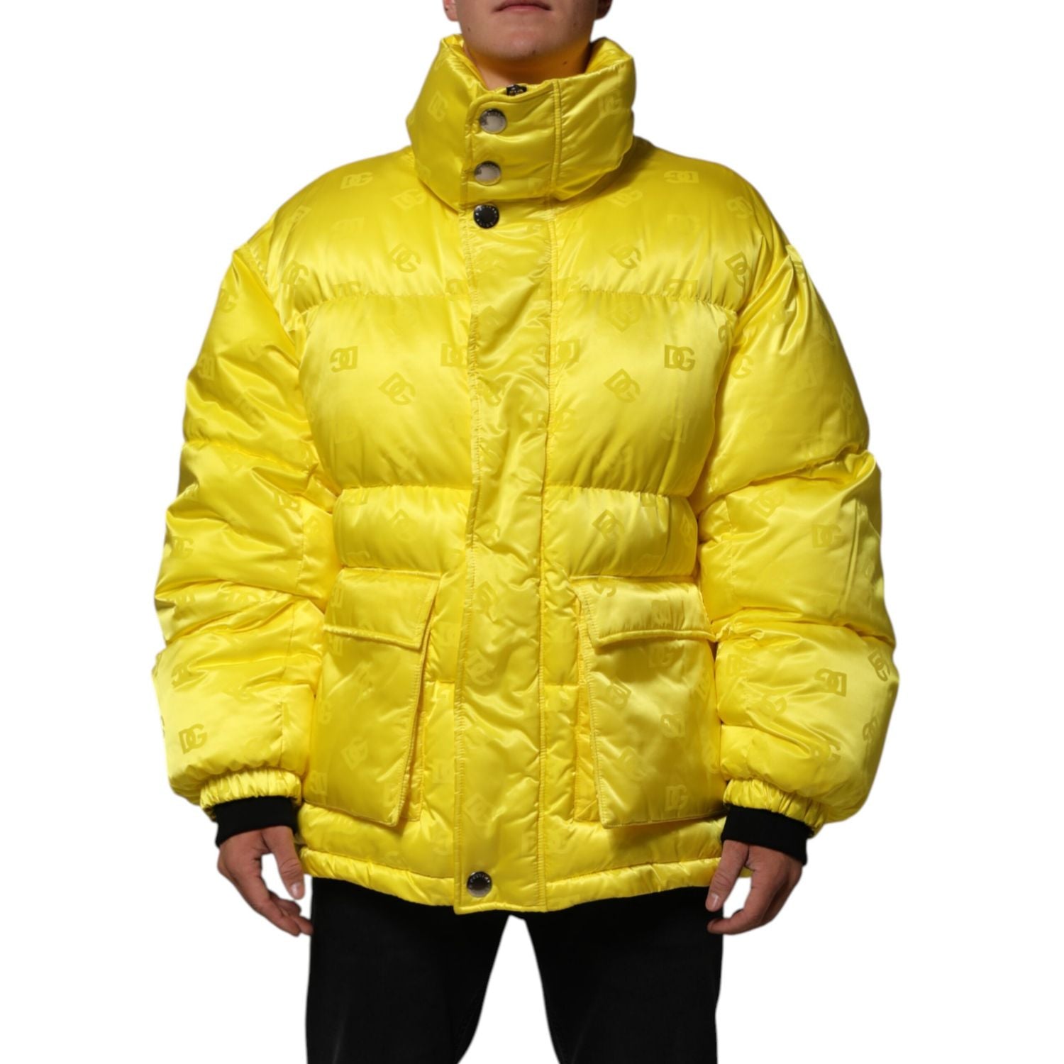 Dolce & Gabbana Yellow Nylon Logo Puffer Bomber Men Jacket