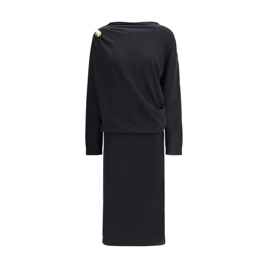 Fabiana Filippi Black Fleece Wool Casual Dress