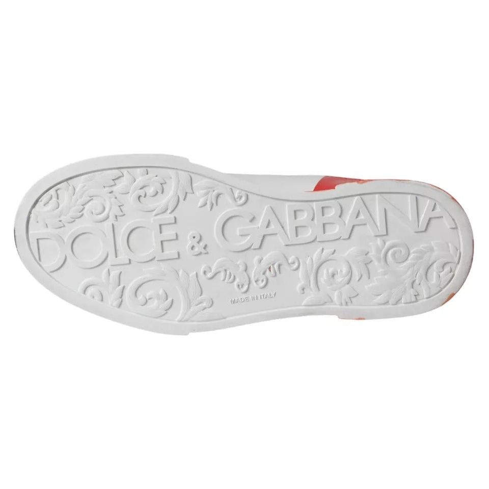 White Red Leather Logo Low Top Sneakers Shoes Dolce & Gabbana